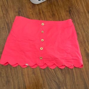 Lilly Pulitzer kaylie scalloped hem skort neon pink gold buttons side zip 14